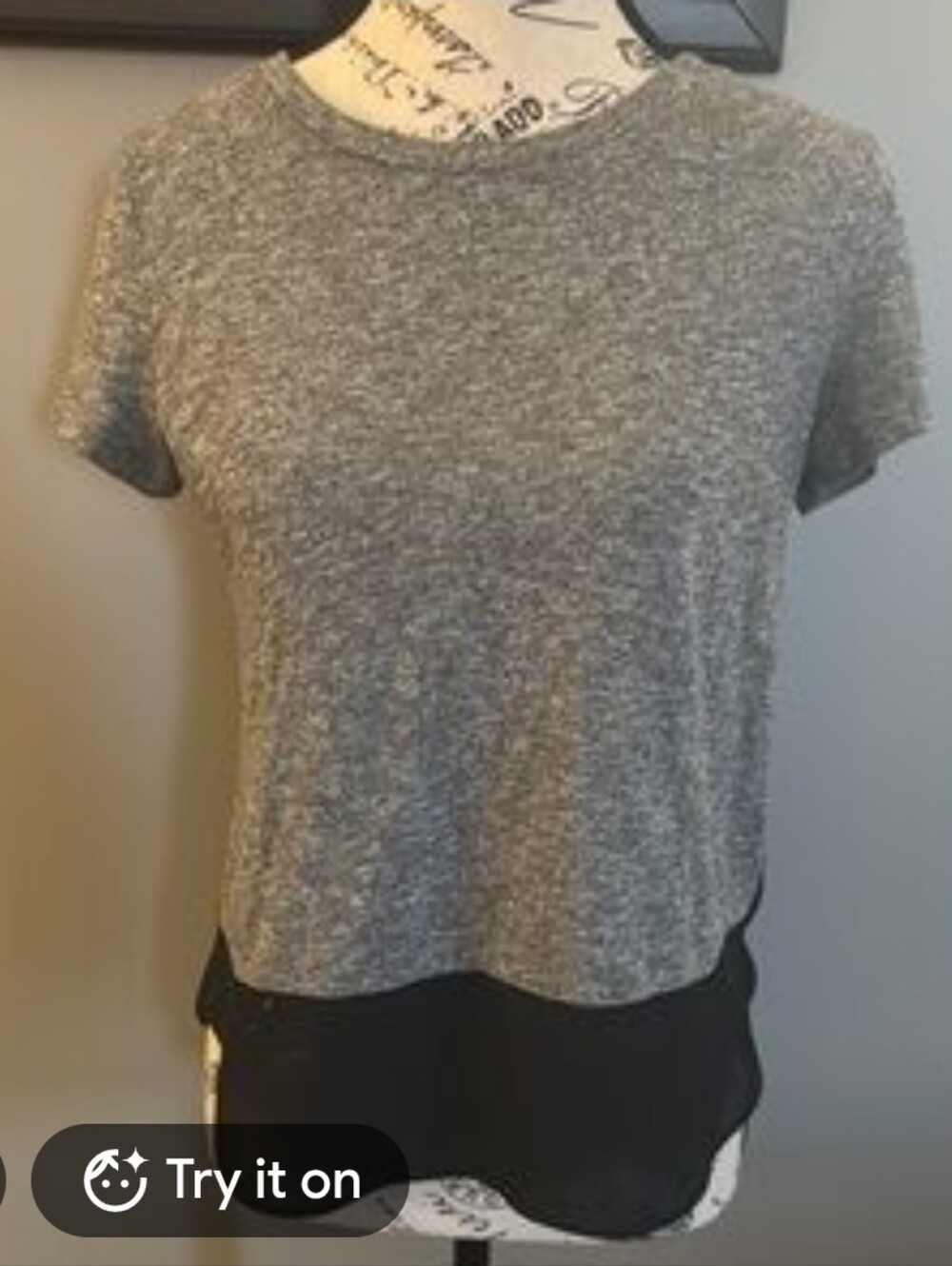 NWT Express Gray Short Sleeve Layered Top with Black Hem Size M